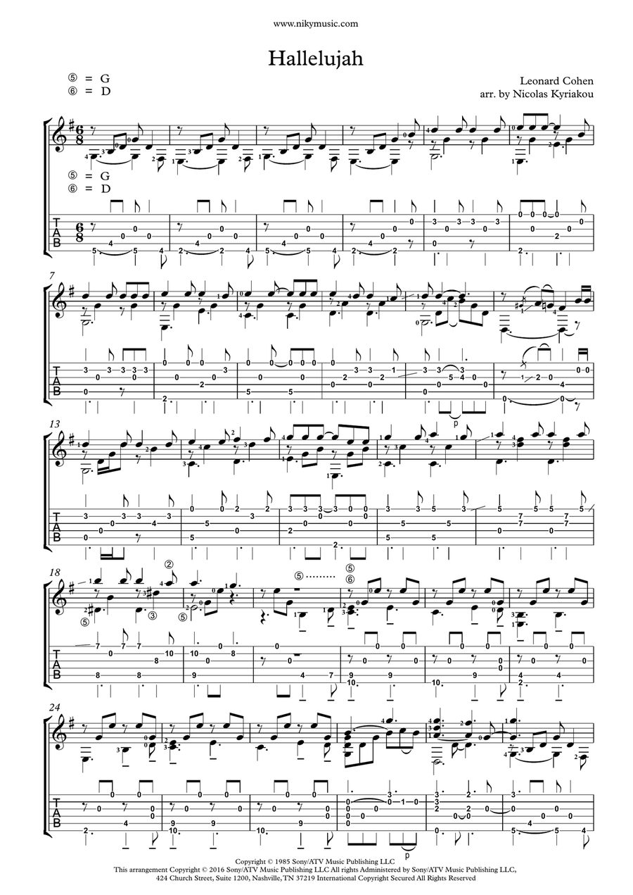 Hallelujah Acoustic Guitar scores gallery preview page 1