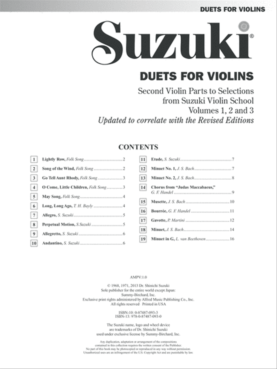 Suzuki Violin School, Volumes 1-3 Duets - 2nd Violin Parts