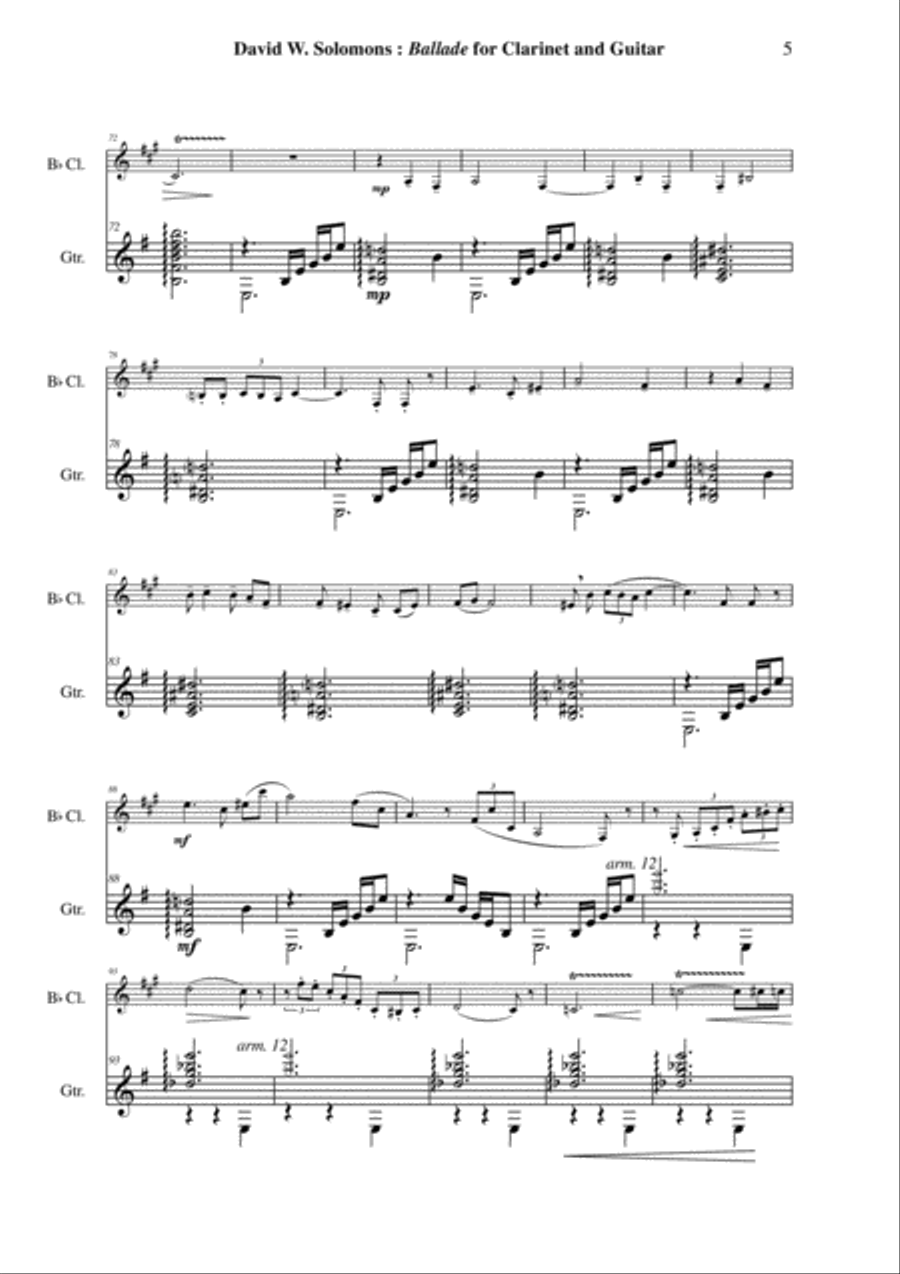 David W. Solomons: Ballade for Bb clarinet and guitar B-Flat Clarinet scores gallery preview page 5