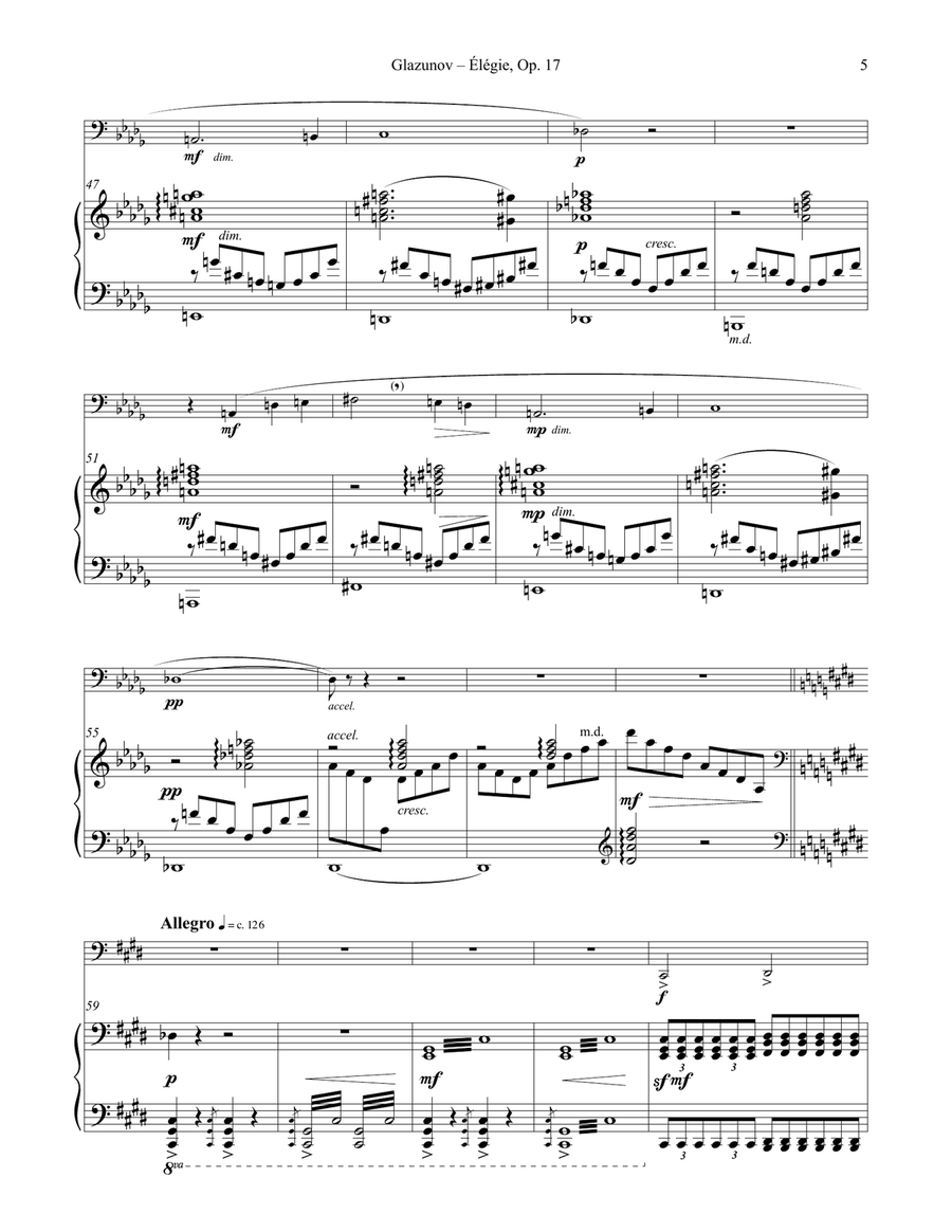 Élégie Opus 17 for Tuba or Bass Trombone & Piano Bass Trombone scores gallery preview page 5