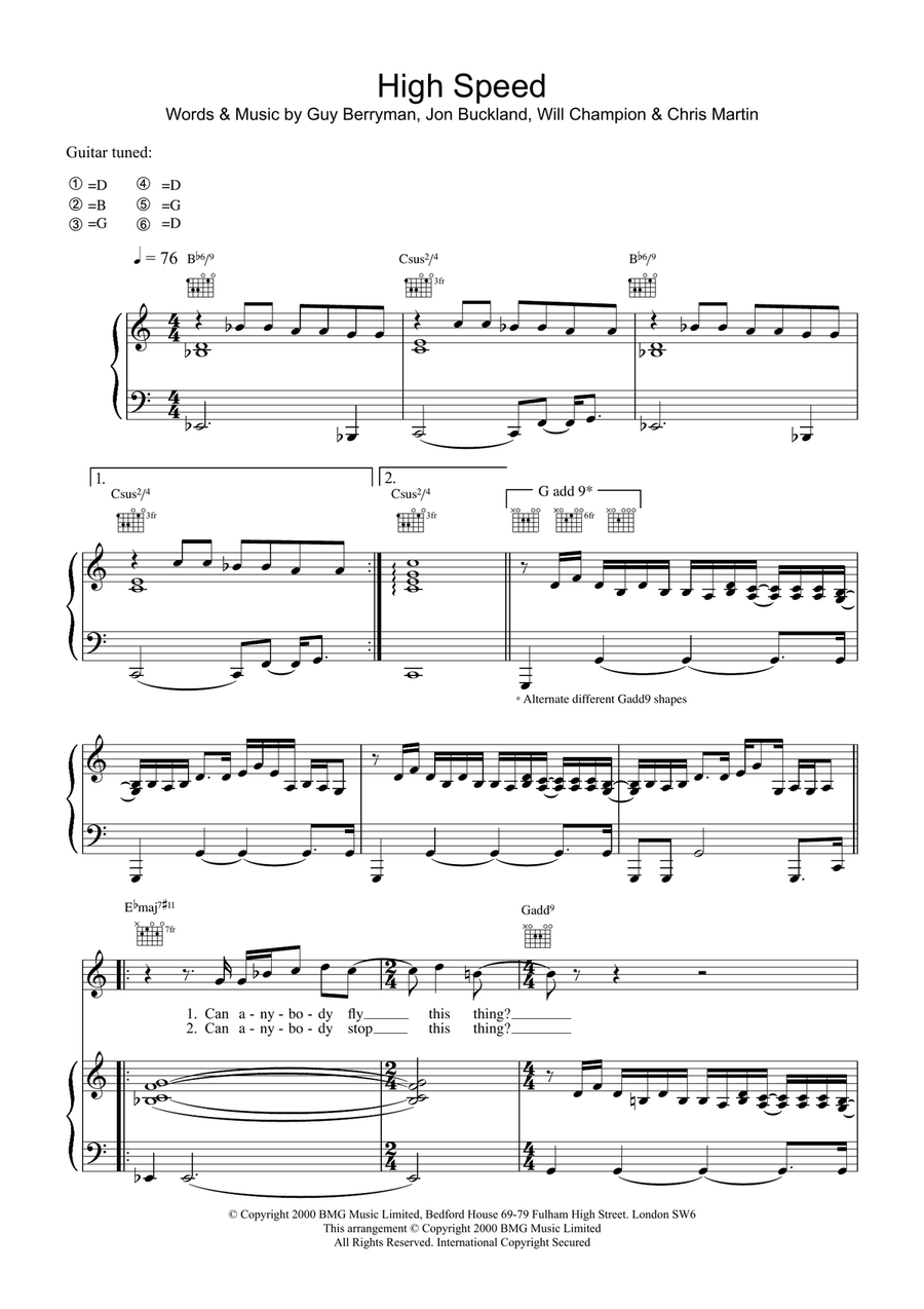 High Speed Piano, Vocal, Guitar scores gallery preview page 1