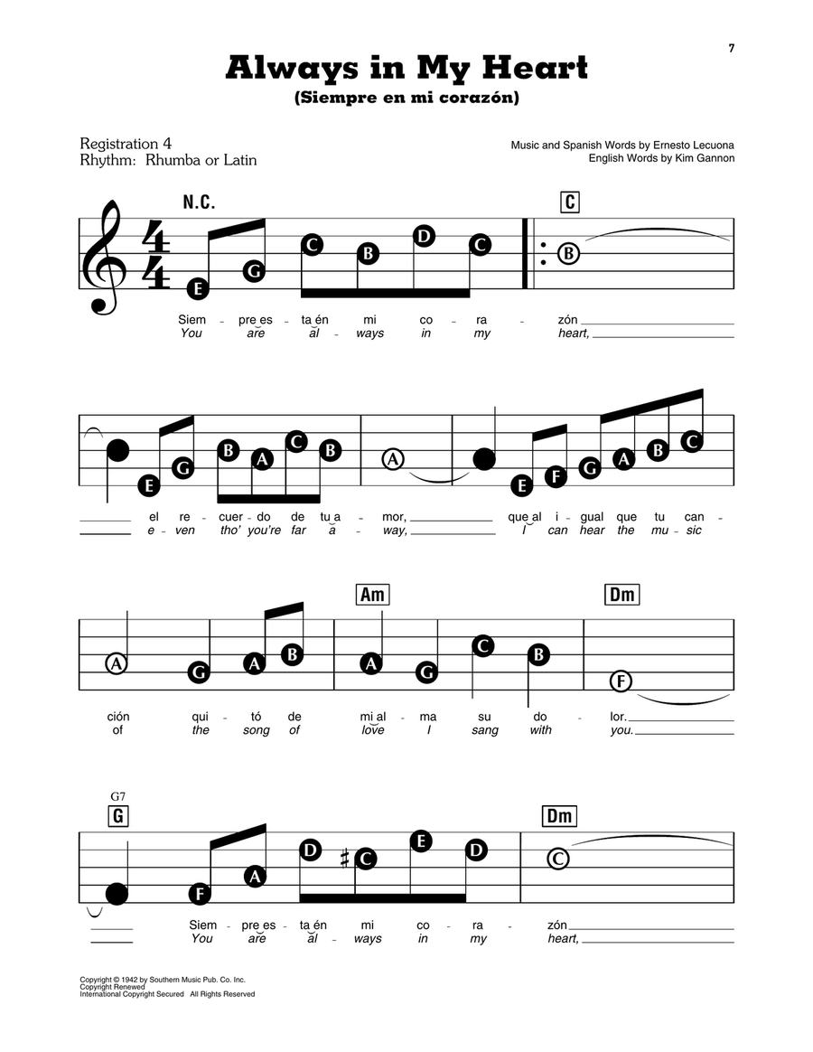 Always In My Heart (Siempre En Mi Corazon) Electronic Keyboard scores gallery preview page 1