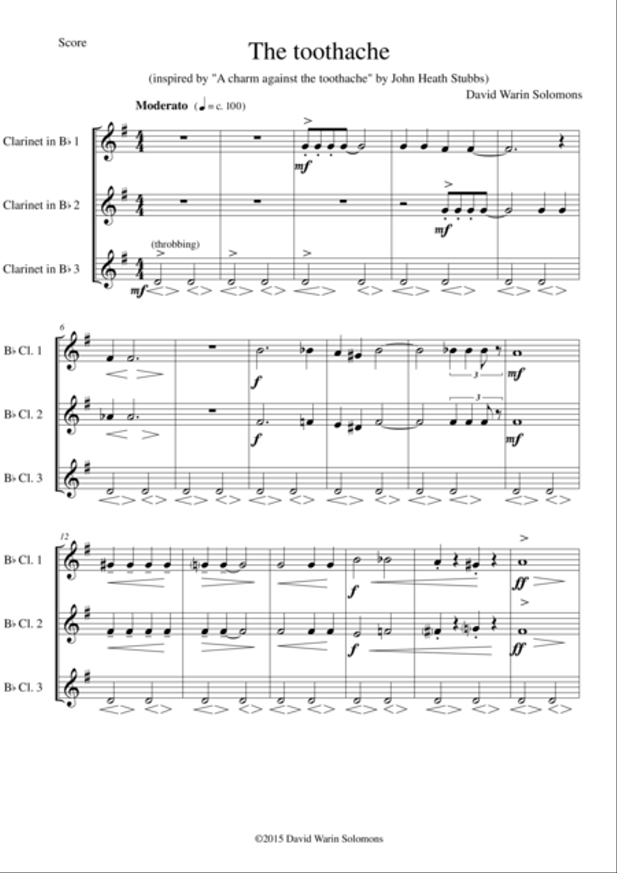 The toothache for clarinet trio Clarinet Trio scores gallery preview page 1