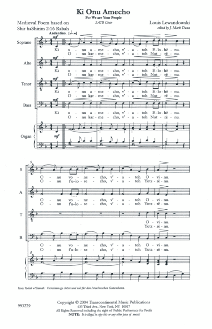 Two Settings of Ki Onu Omecho 4-Part scores gallery preview page 5