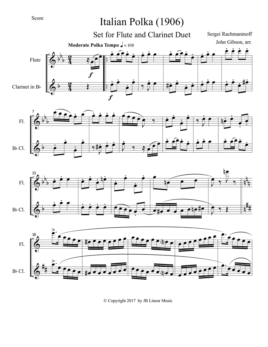 Italian Polka - set for flute and clarinet duet Woodwind Duet scores gallery preview page 2