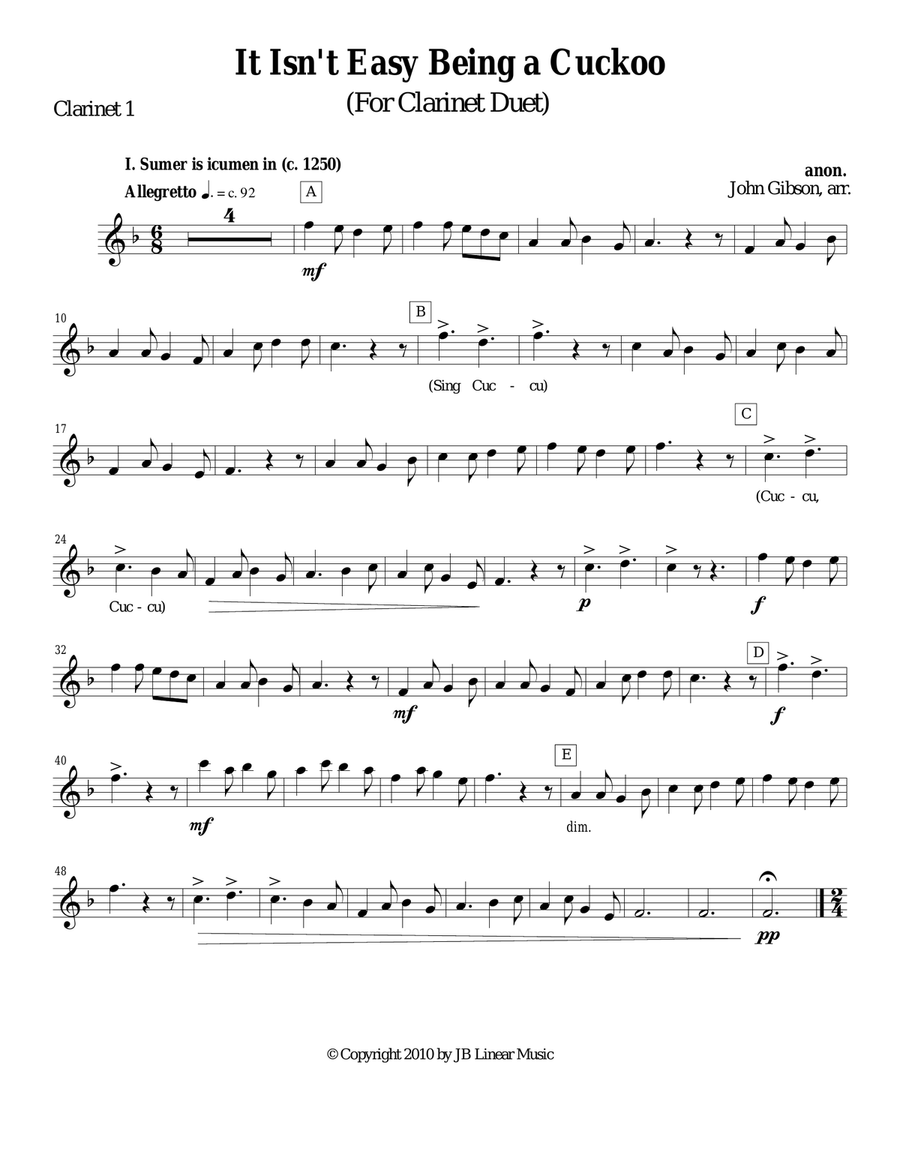 It Isn't Easy Being a Cuckoo for clarinet duet Clarinet Duet scores gallery preview page 1