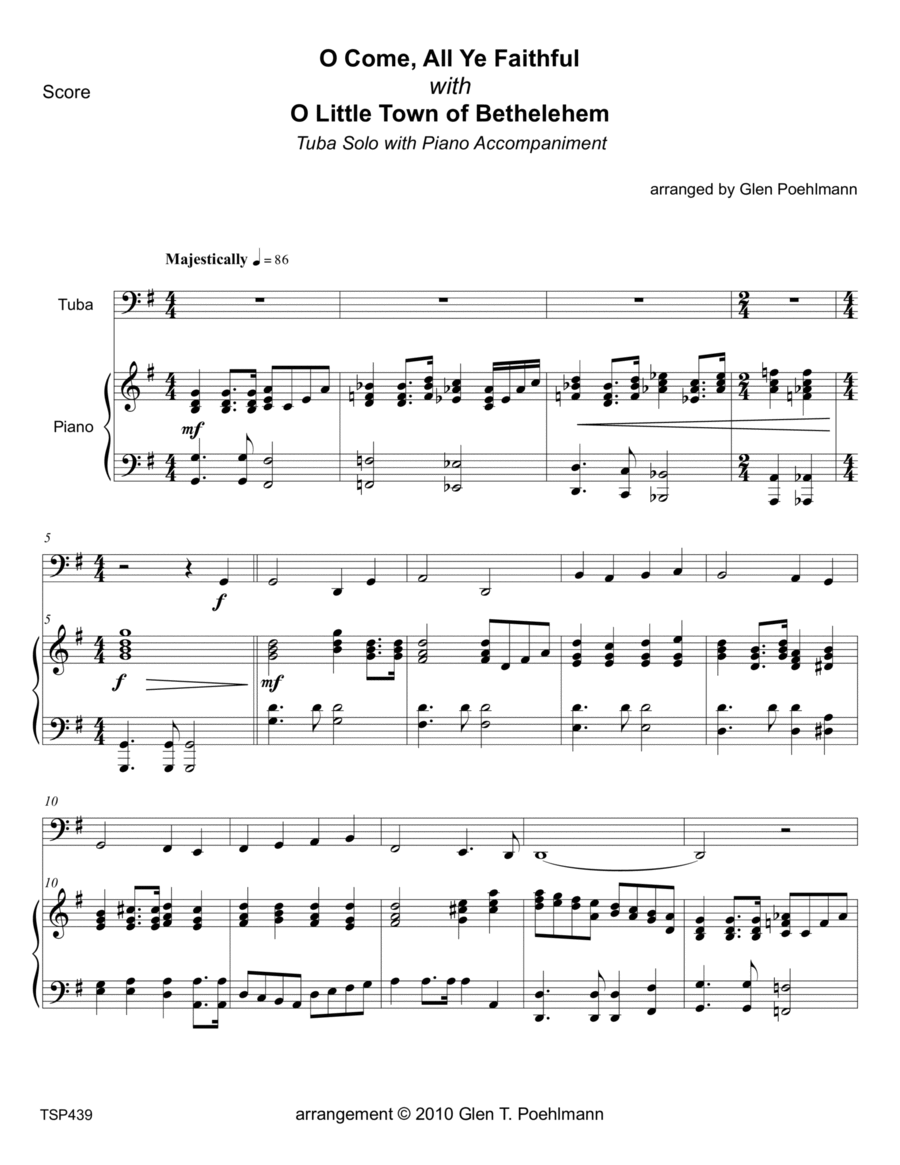 O COME ALL YE FAITHFUL/O LITTLE TOWN OF BETHLEHEM - TUBA SOLO with Piano Accompaniment Piano scores gallery preview page 1