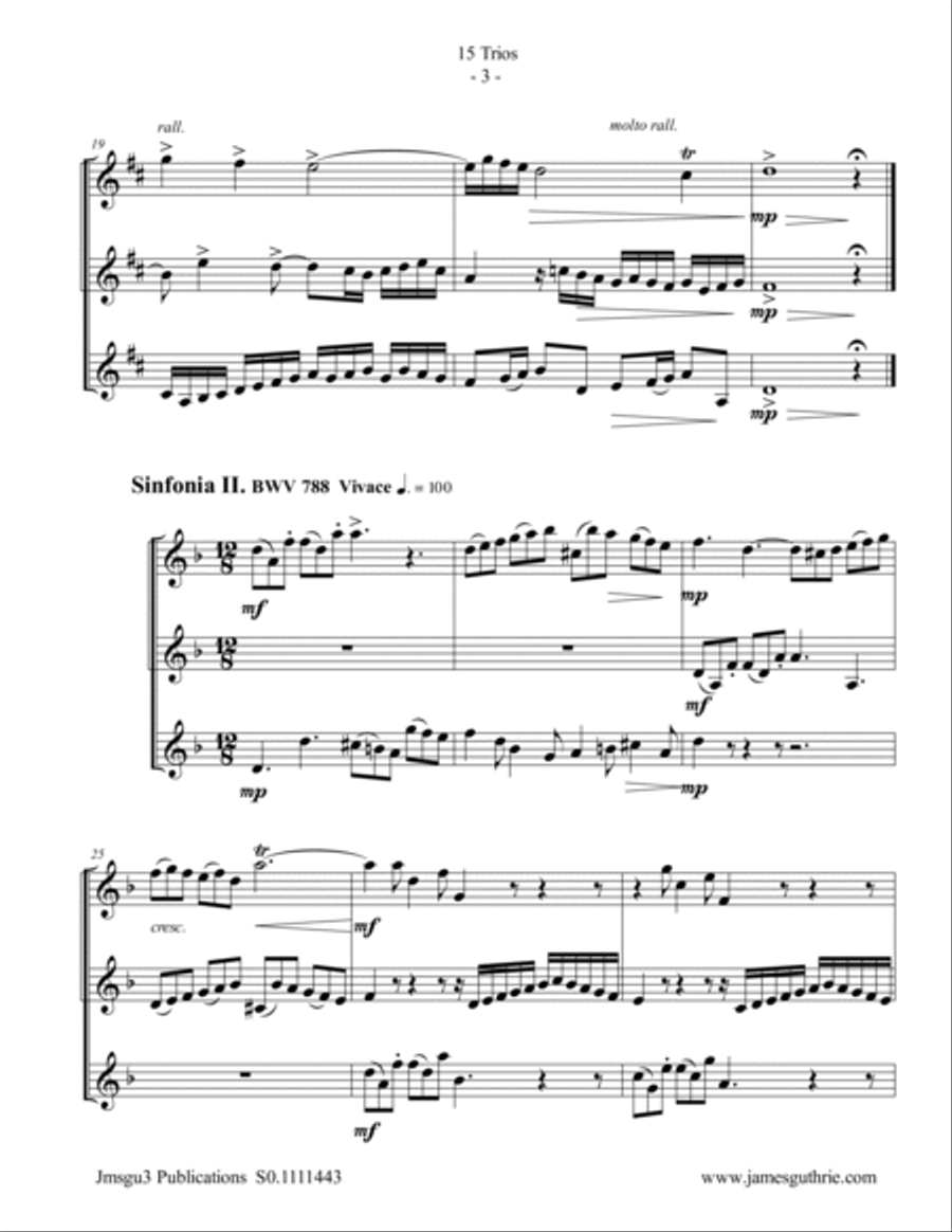 BACH: 15 Trios BWV 787-801 for Clarinet Trio Clarinet Trio scores gallery preview page 3