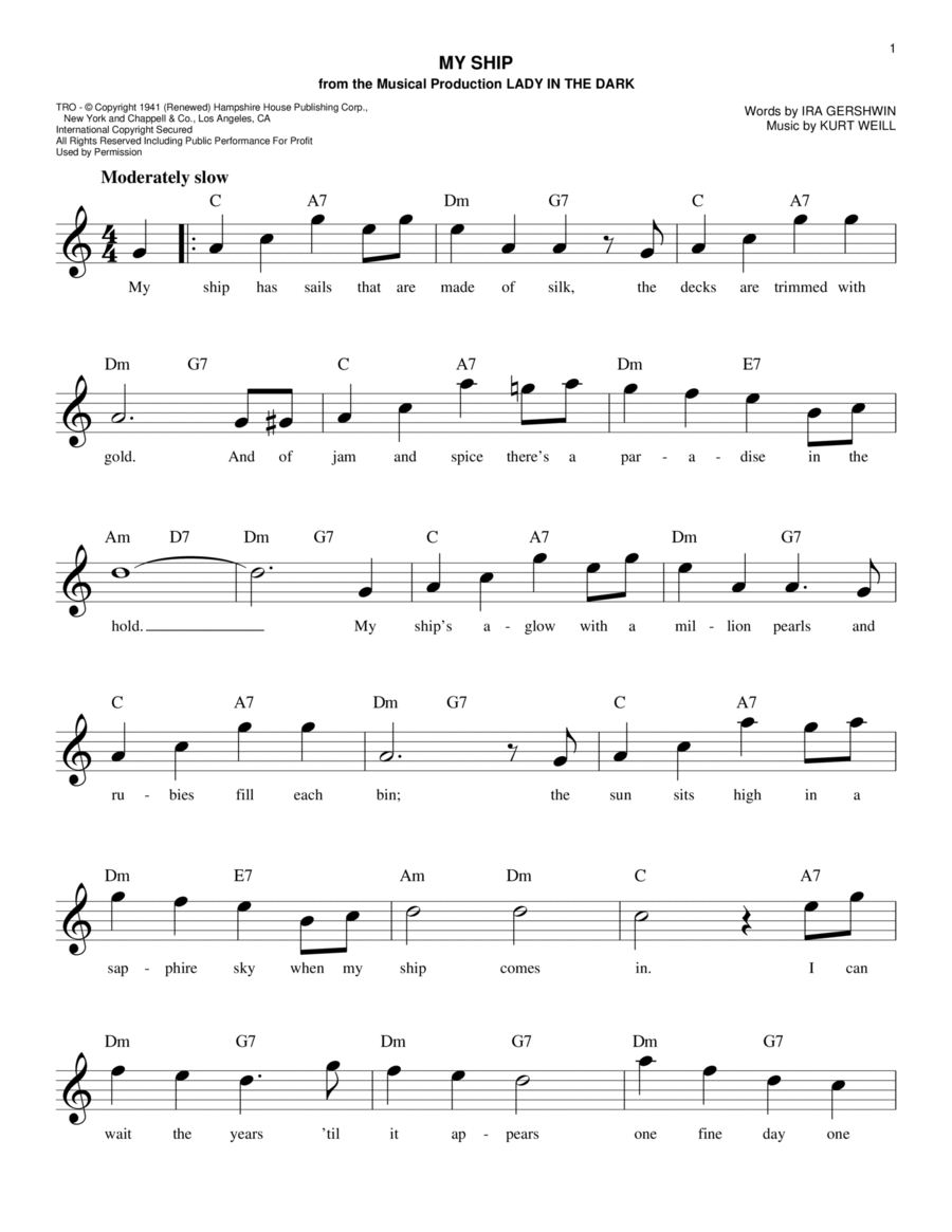 My Ship Piano scores gallery preview page 1