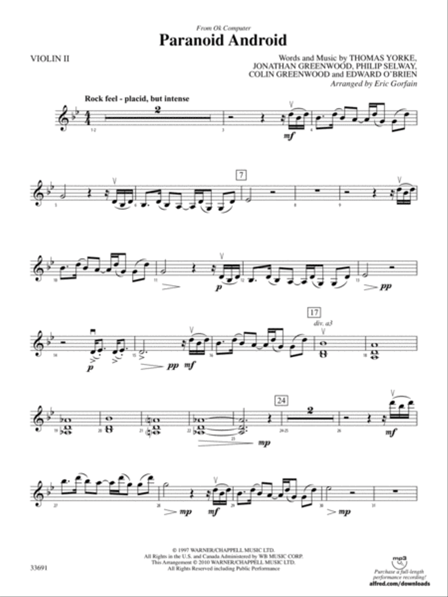 Paranoid Android (from OK Computer): 2nd Violin String Orchestra scores gallery preview page 1