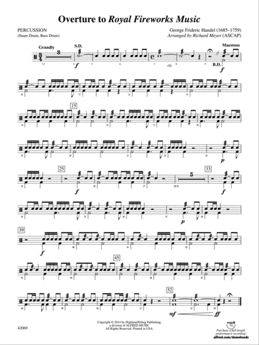 Overture to Royal Fireworks Music: 1st Percussion Full Orchestra scores gallery preview page 1
