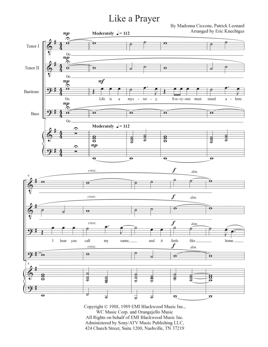 Like A Prayer TTBB scores gallery preview page 1