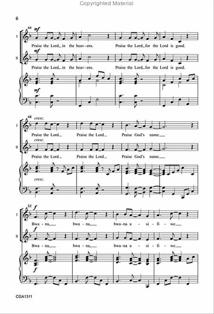 Bwana Asifiwe (Unison/Two-part) Unison Choir scores gallery preview page 6
