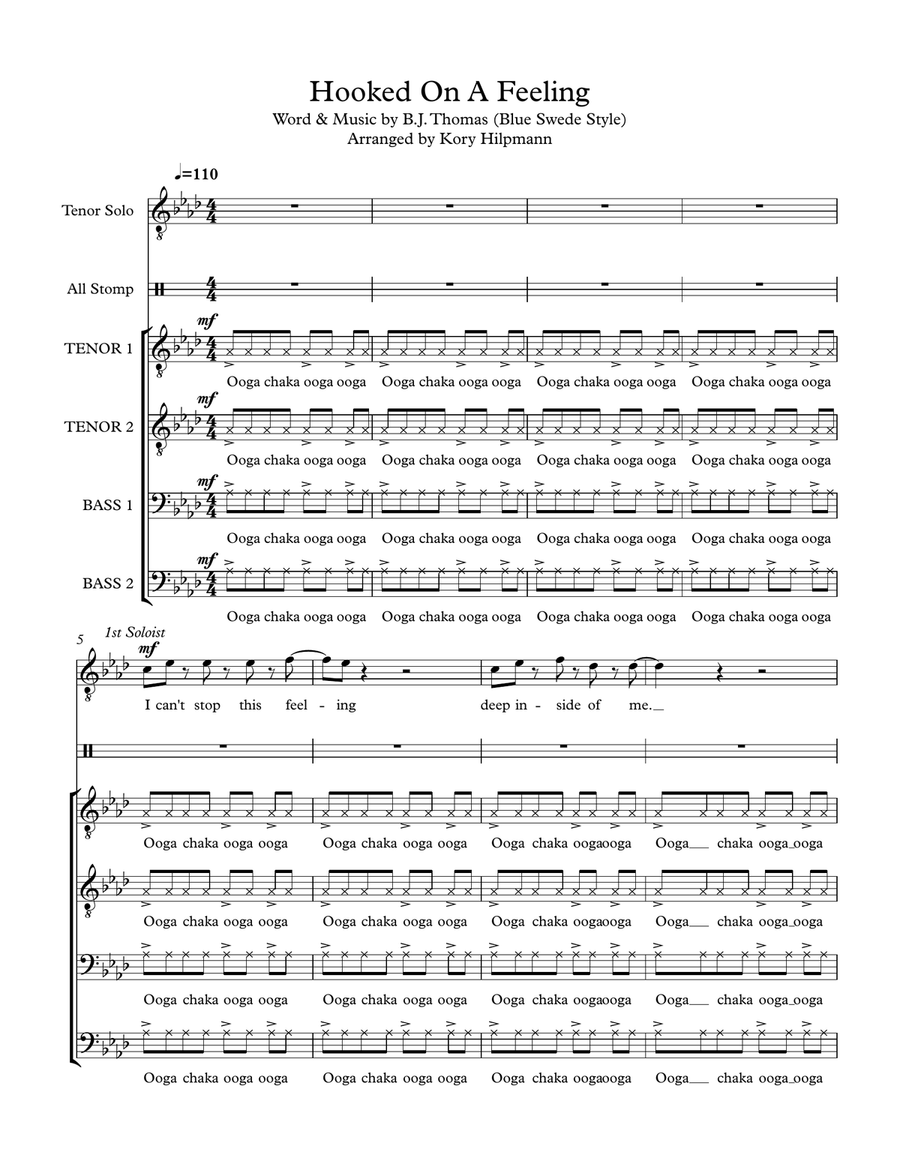 Hooked On A Feeling TTBB scores gallery preview page 1
