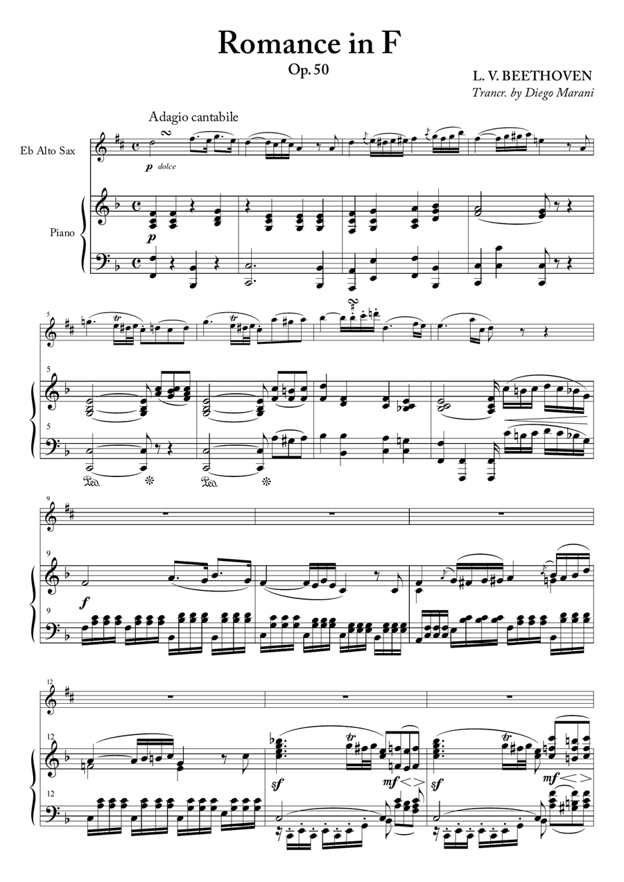 Romance in F for Alto Saxophone and Piano Alto Saxophone scores gallery preview page 1