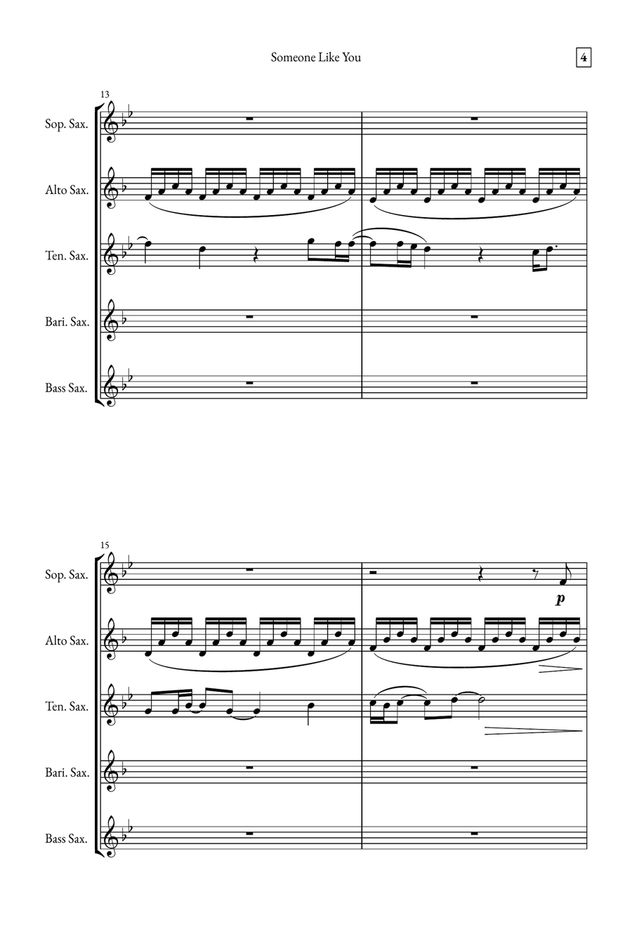 Someone Like You Saxophone Quintet scores gallery preview page 4