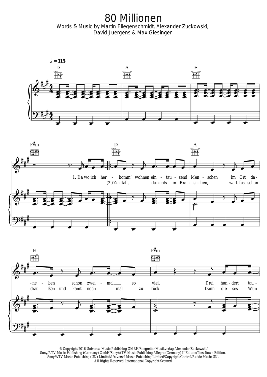 80 Millionen (EM version) Piano, Vocal scores gallery preview page 1