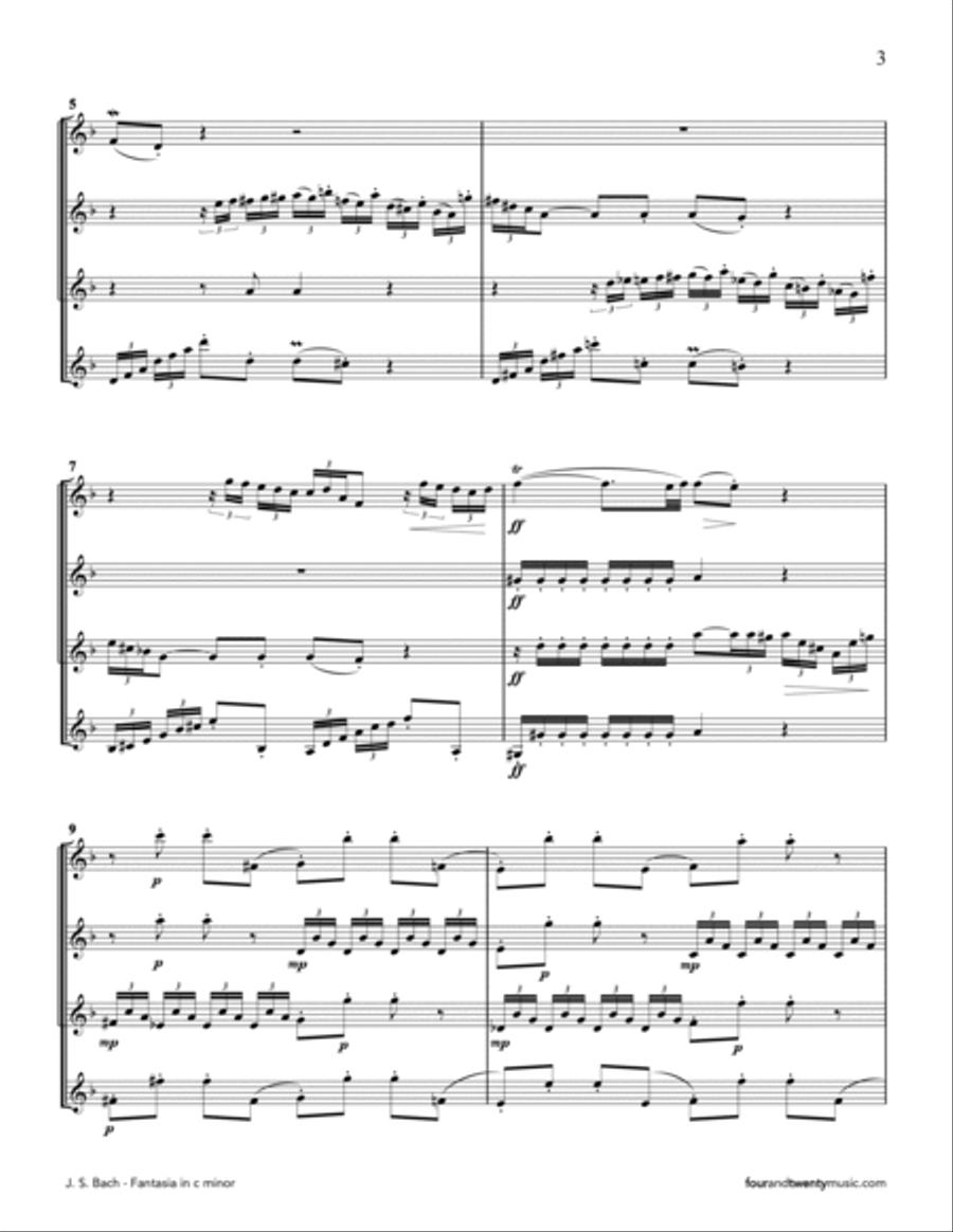 Fantasia in C minor, BWV 906, arranged for clarinet quartet Clarinet Quartet scores gallery preview page 3