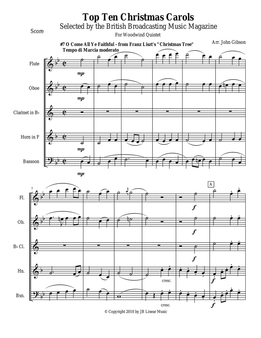 O Come All Ye Faithful for Woodwind Quintet Woodwind Quintet scores gallery preview page 1