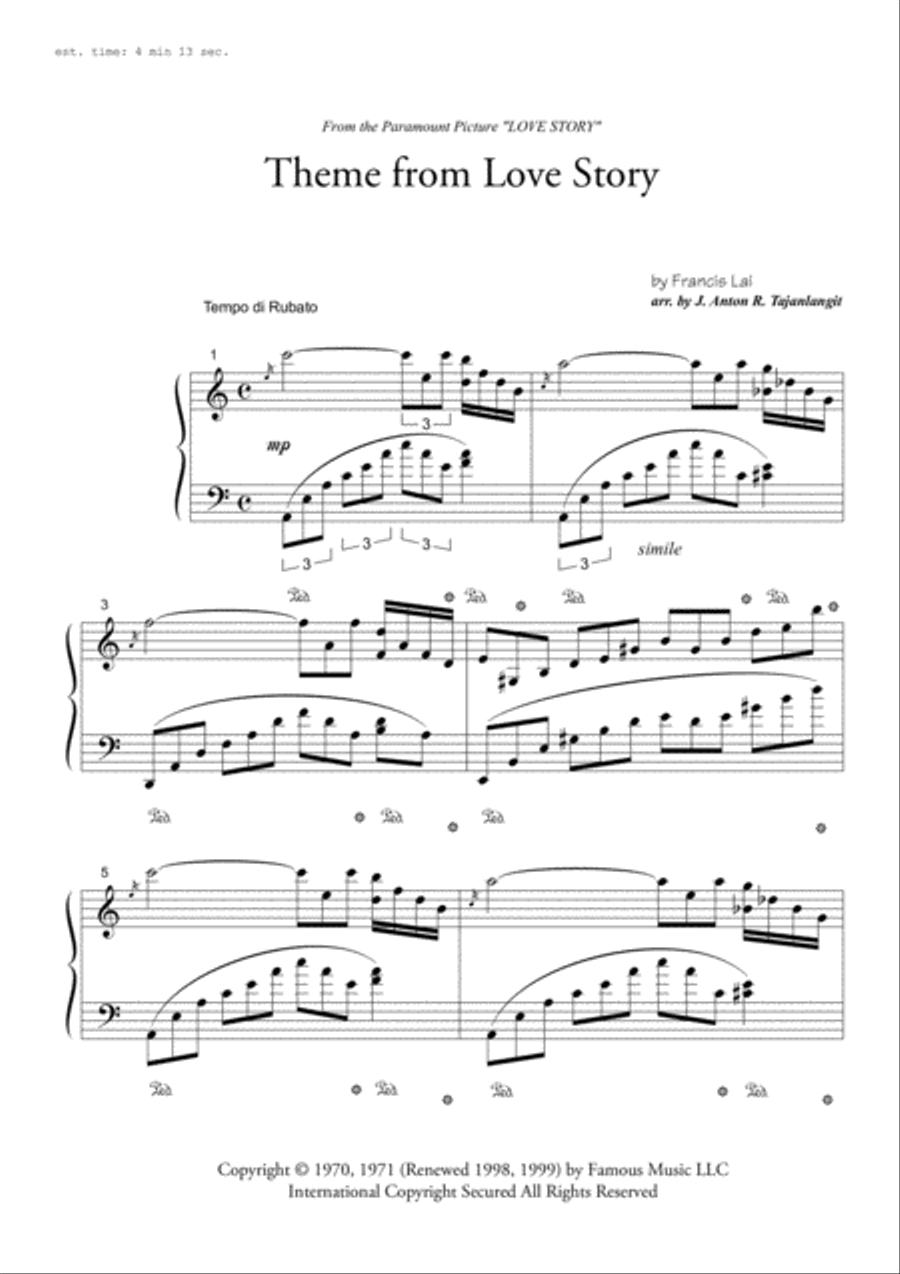 Love Story Love Story Piano Solo scores gallery preview page 1