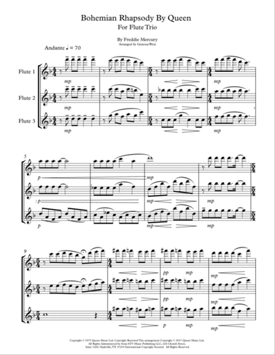 Bohemian Rhapsody Flute Trio scores gallery preview page 2