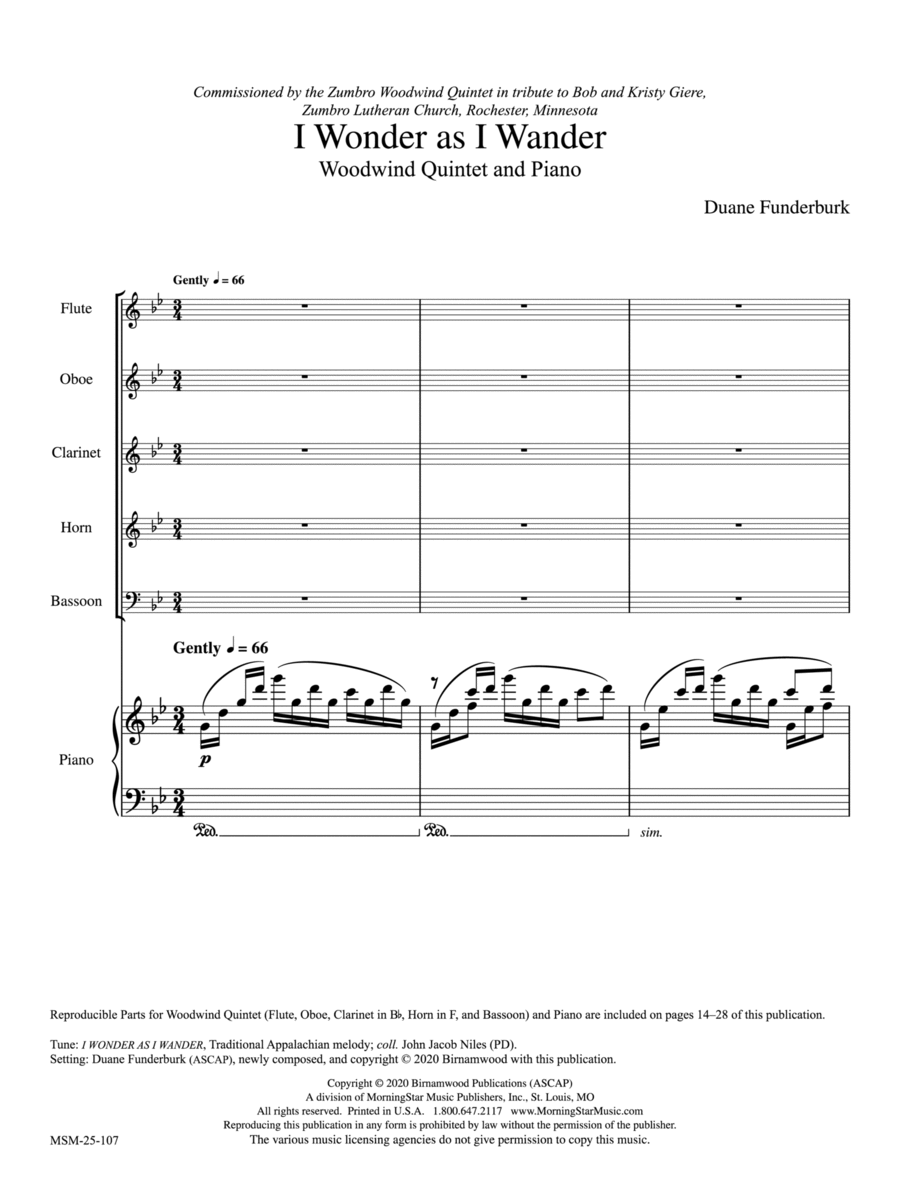 I Wonder as I Wander Woodwind Quintet scores gallery preview page 1