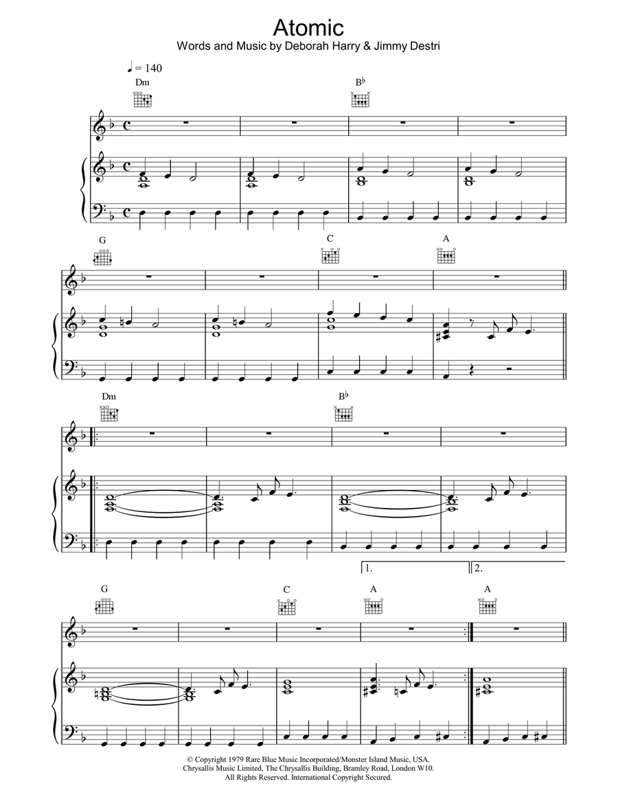 Atomic Piano, Vocal, Guitar scores gallery preview page 1