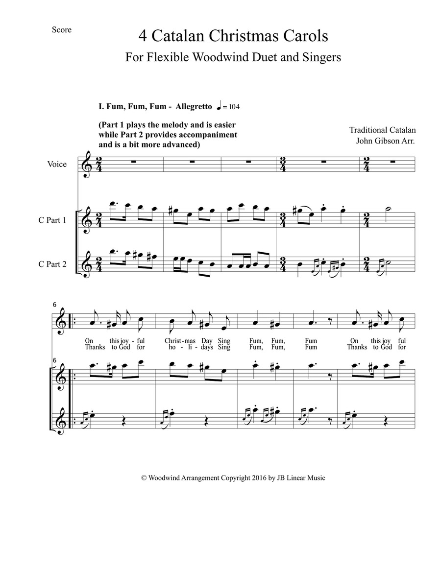 4 Catalan Christmas Carols for Flexible Woodwind Duet Woodwind Trio scores gallery preview page 3