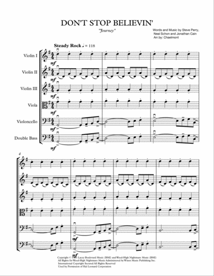Don't Stop Believin' String Quartet scores gallery preview page 1