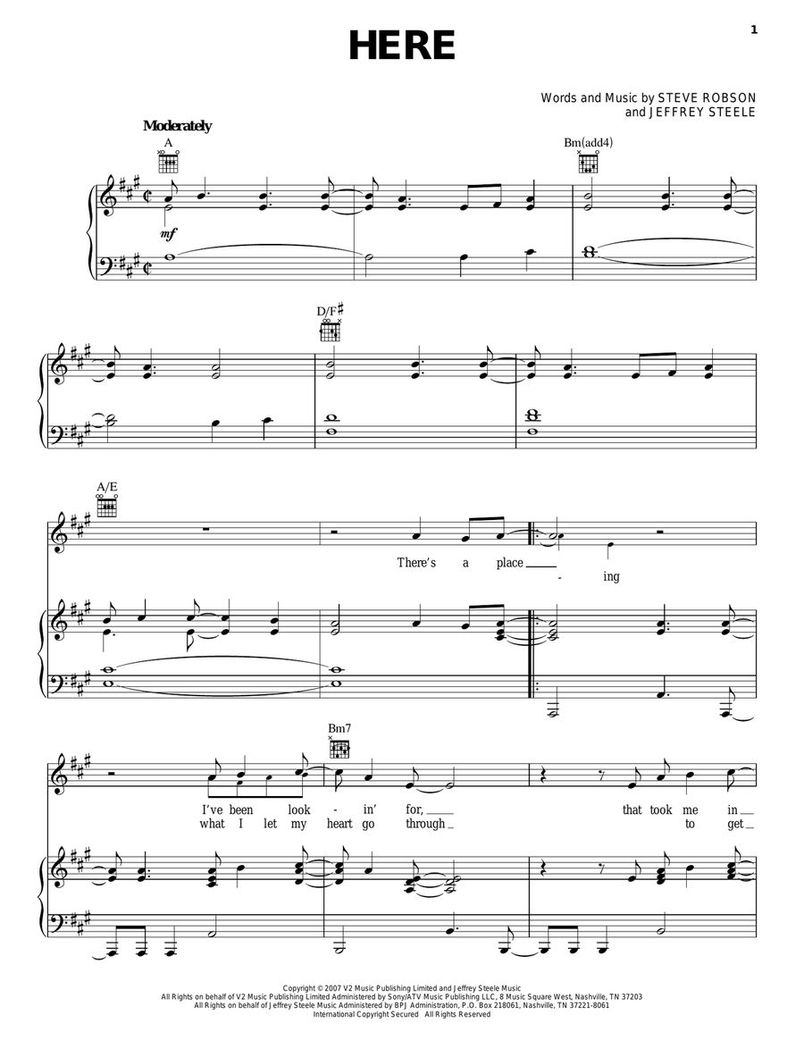 Here Here Piano, Vocal, Guitar scores gallery preview page 1