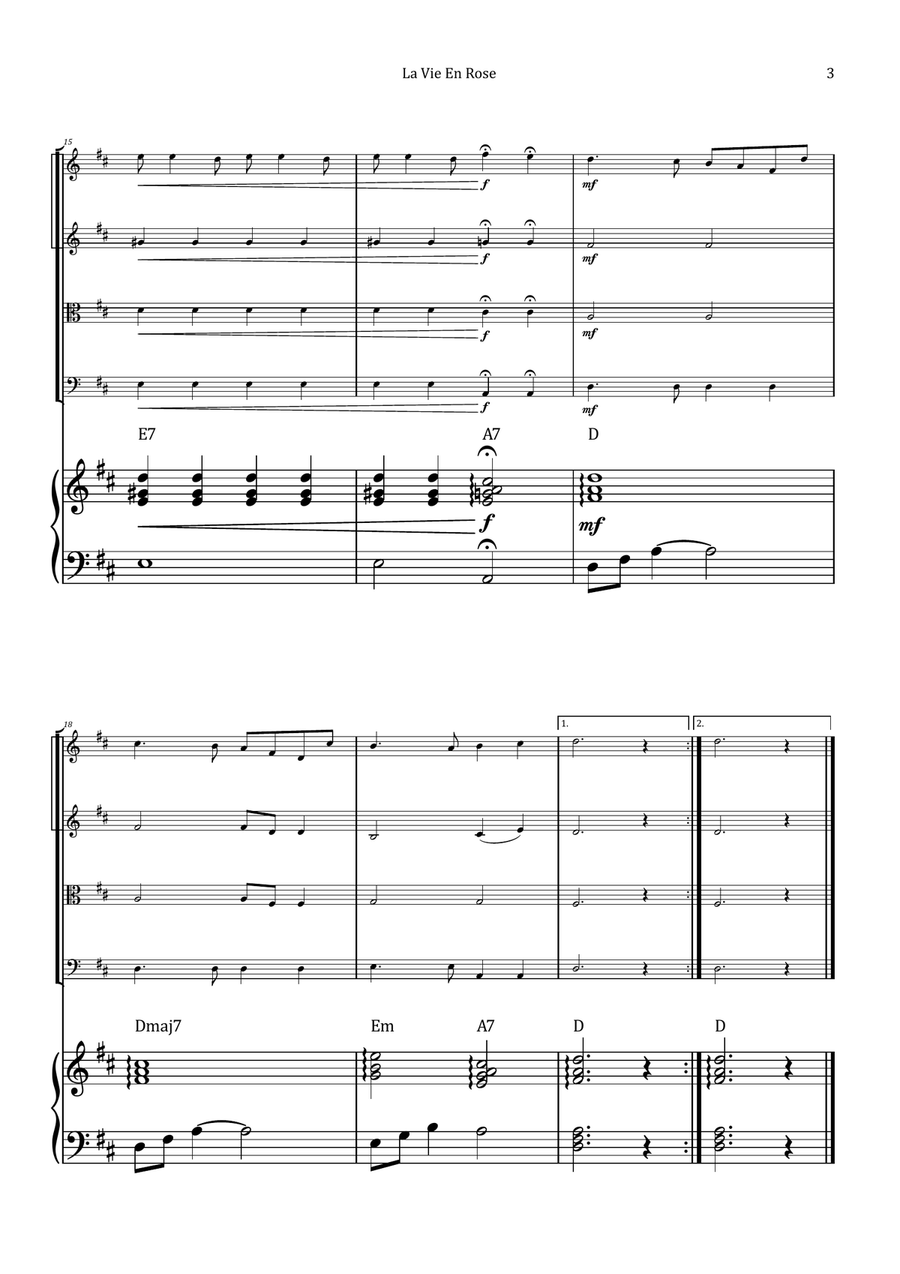 La Vie En Rose String Quartet scores gallery preview page 3