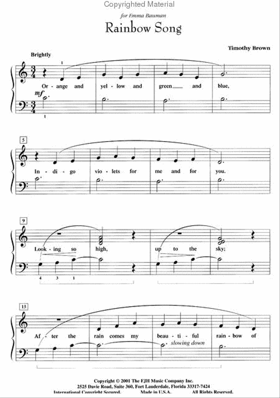 Rainbow Song Easy Piano scores gallery preview page 2
