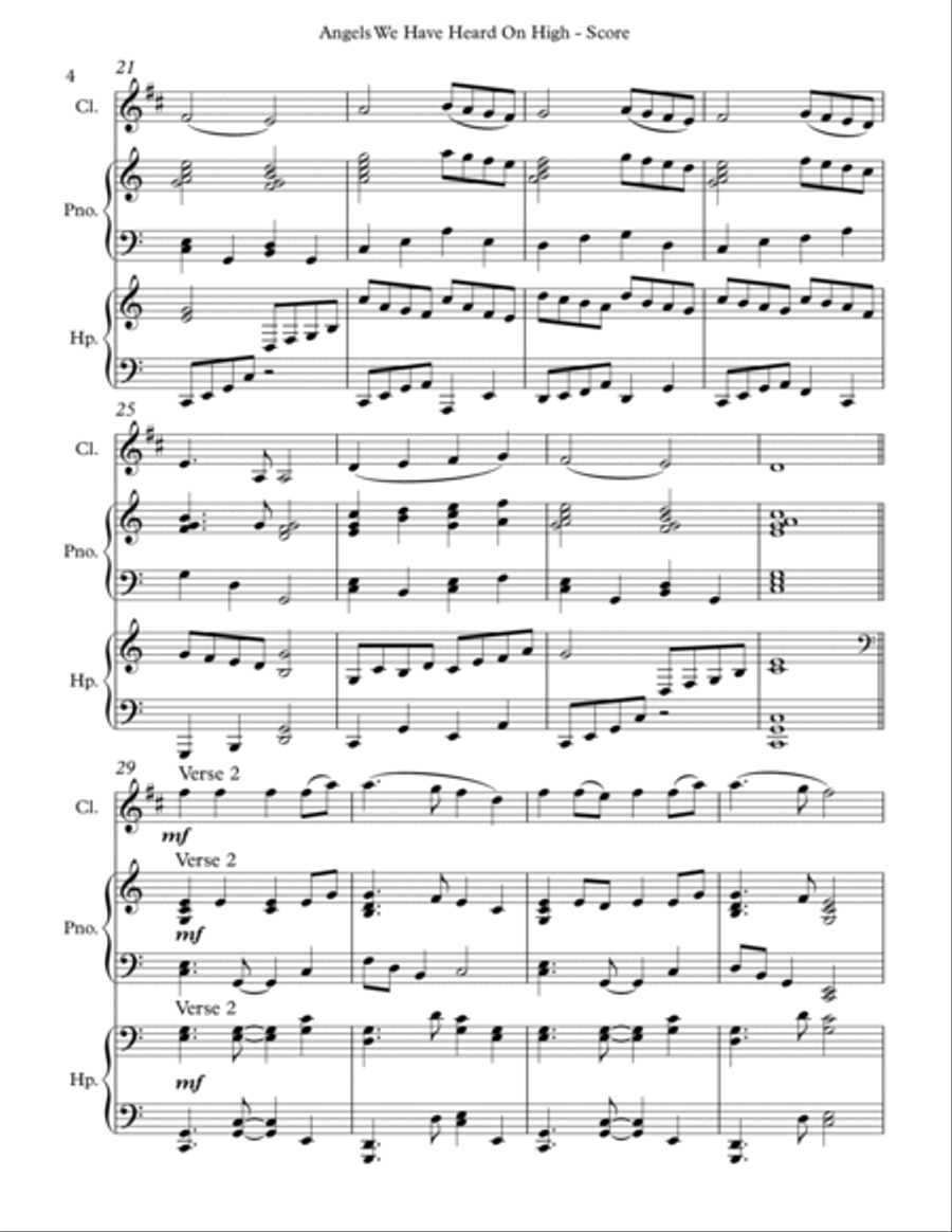 Angels We Have Heard On High, Trio for Bb Clarinet, Pedal Harp and Piano image number null