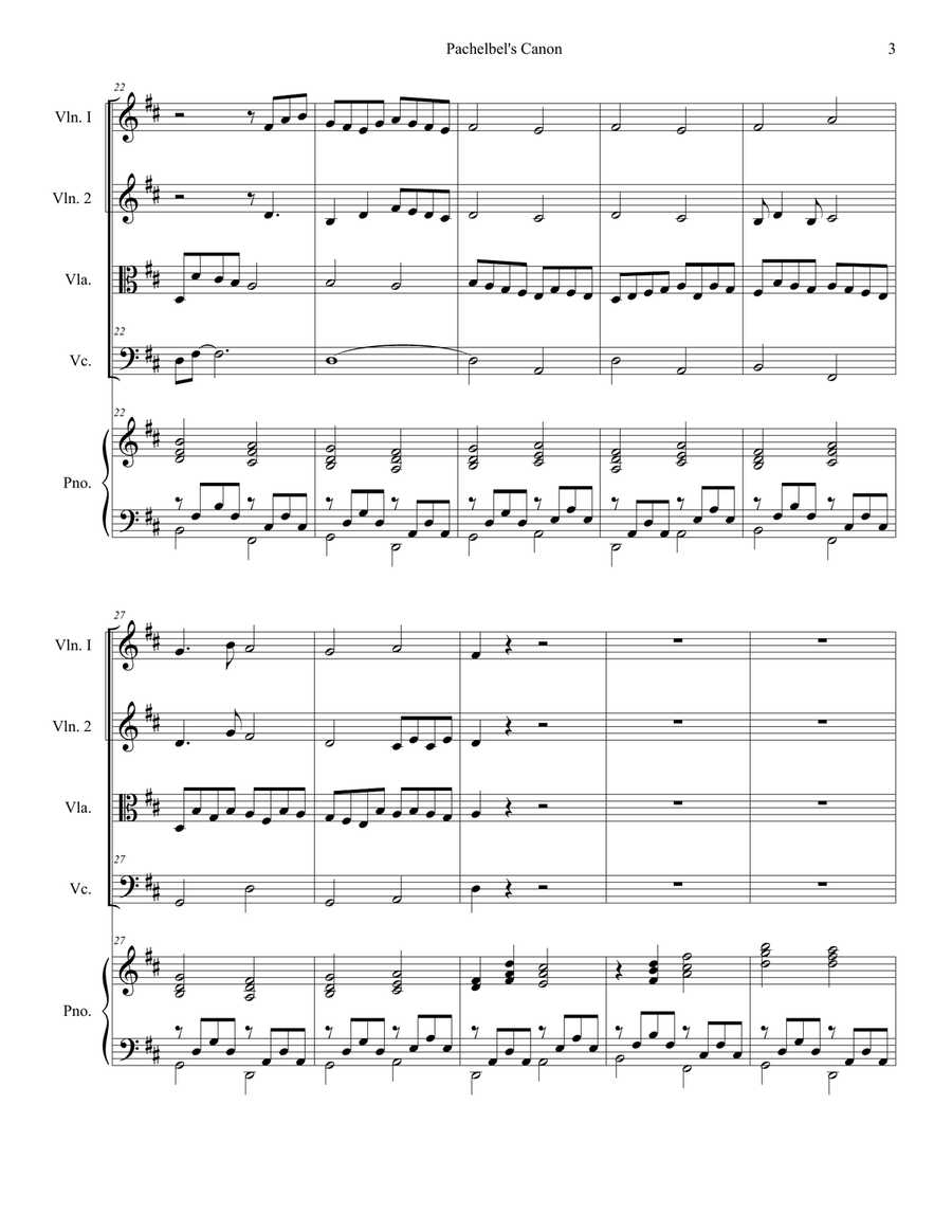Pachelbel's Canon (Wedding Arrangement for String Quartet - Piano Accompaniment) Piano Quintet scores gallery preview page 4