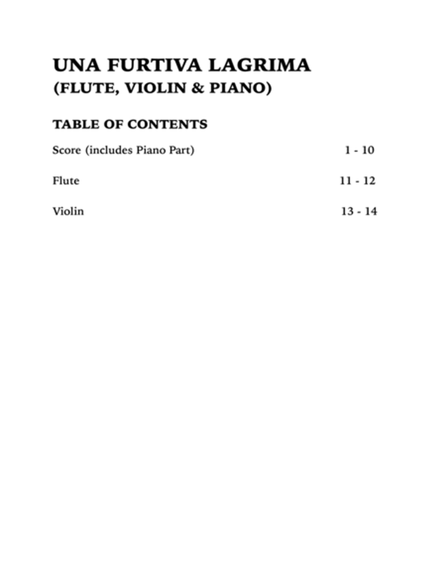 Una Furtiva Lagrima (One Furtive Tear): Trio for Flute, Violin and Piano image number null