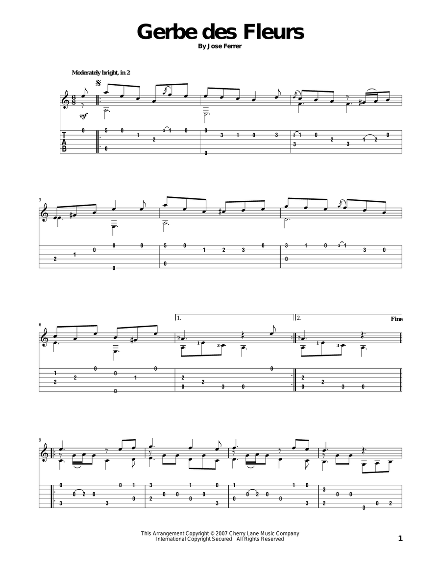Gerbe Des Fleurs Acoustic Guitar scores gallery preview page 1