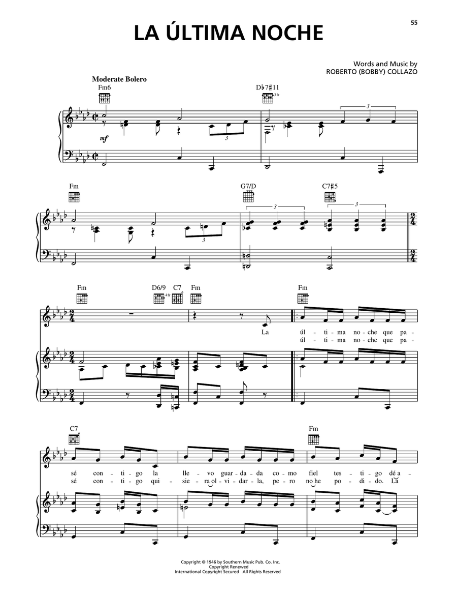La Ultima Noche Piano, Vocal, Guitar scores gallery preview page 1
