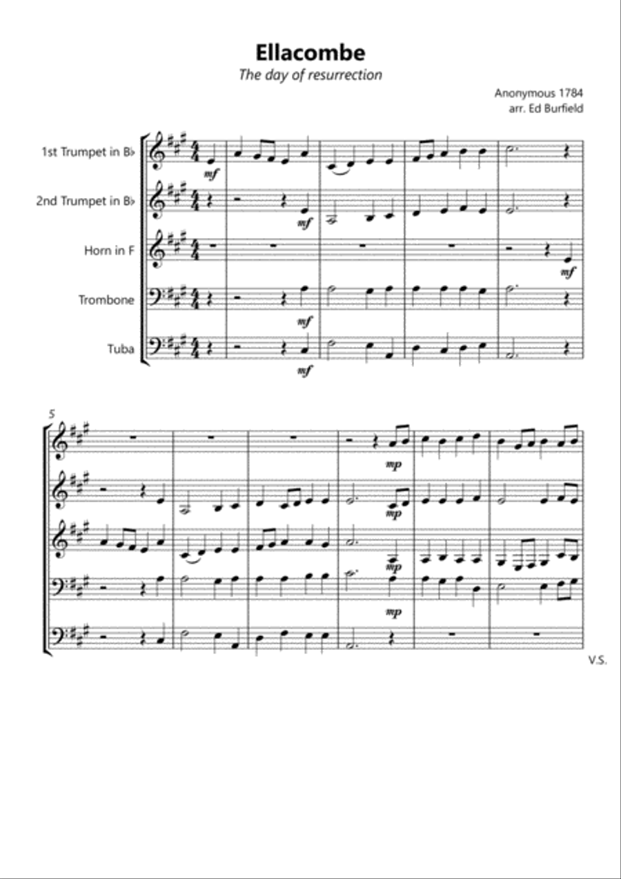Ellacombe (The day of resurrection) - Hymn Tune for Brass Quintet (with original descant) Brass Quintet scores gallery preview page 1