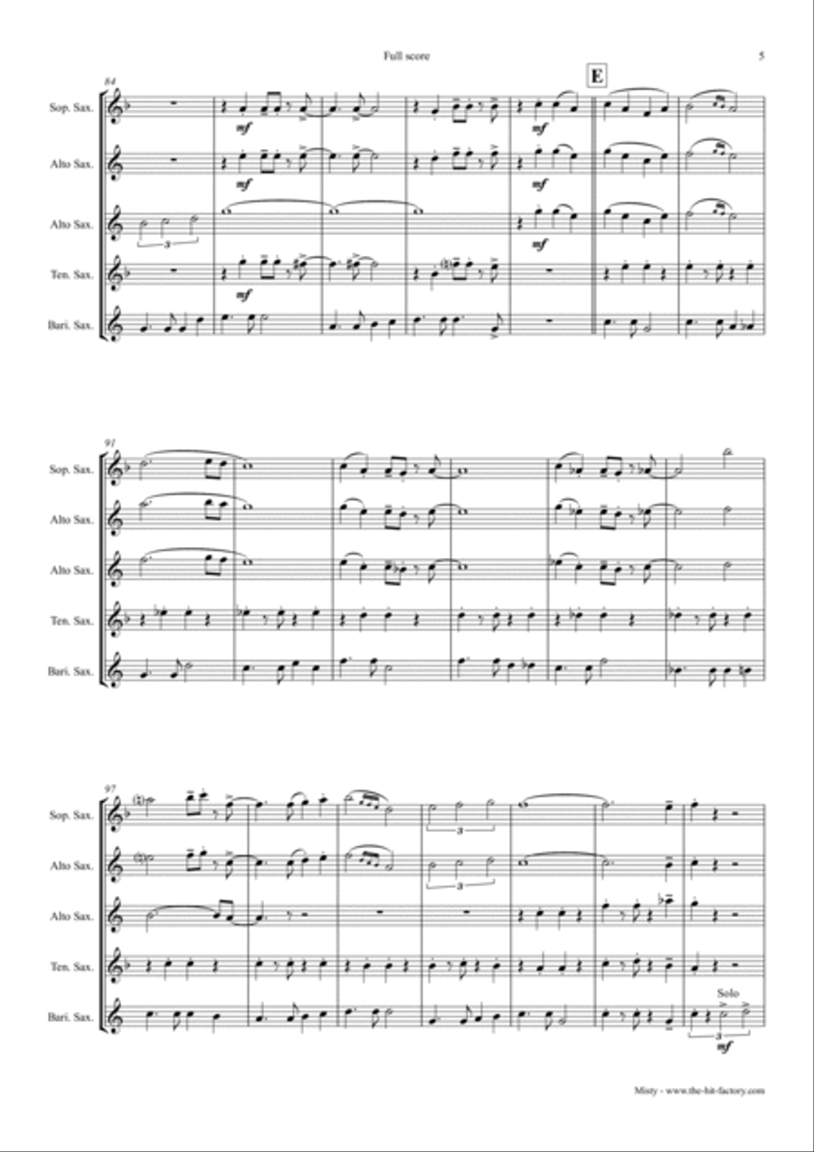 Misty Saxophone Quartet scores gallery preview page 5