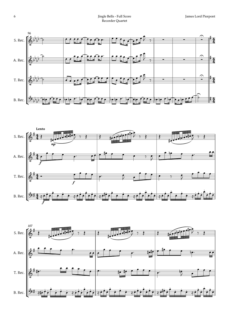 Jingle Bells in Different Styles for Recorder Quartet Soprano Recorder scores gallery preview page 6