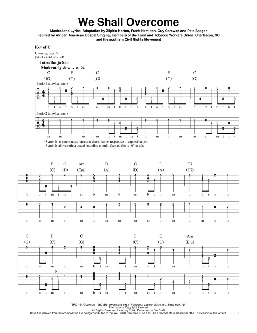 We Shall Overcome Banjo scores gallery preview page 1