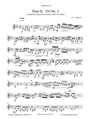 Mozart: 3 Duets K. 156 Complete for French Horn Duo