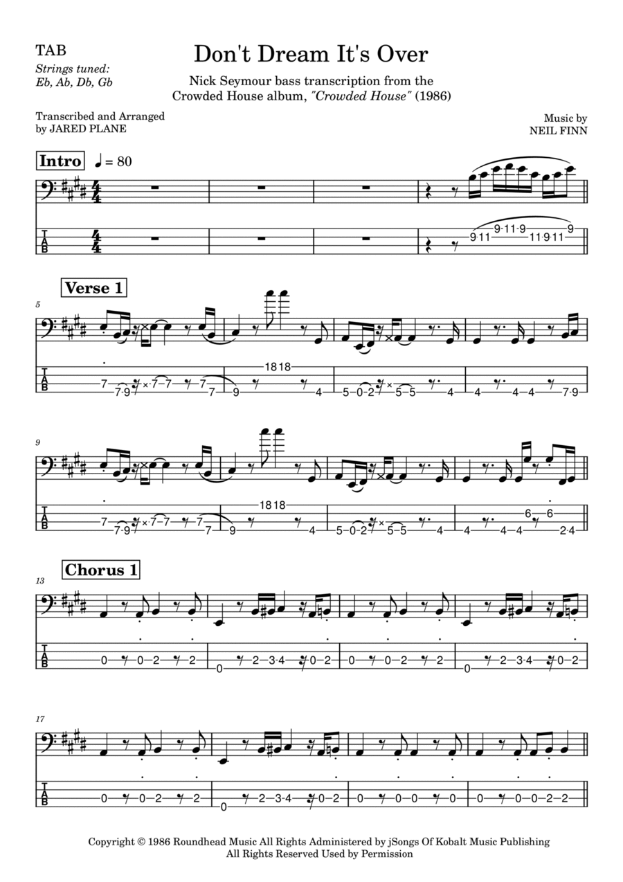 Don't Dream It's Over Guitar Tablature scores gallery preview page 1