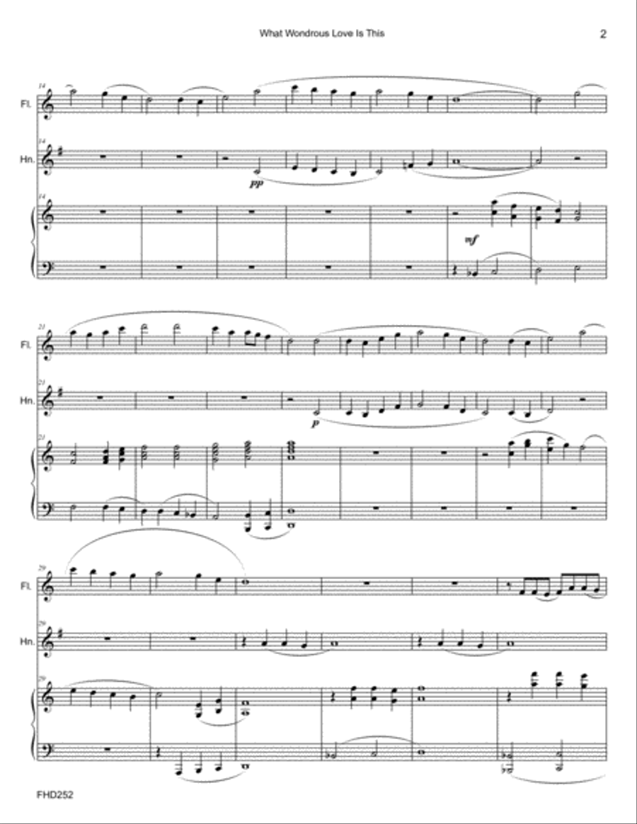WHAT WONDROUS LOVE IS THIS - FLUTE & HORN with Piano Accompaniment Small Ensemble scores gallery preview page 2