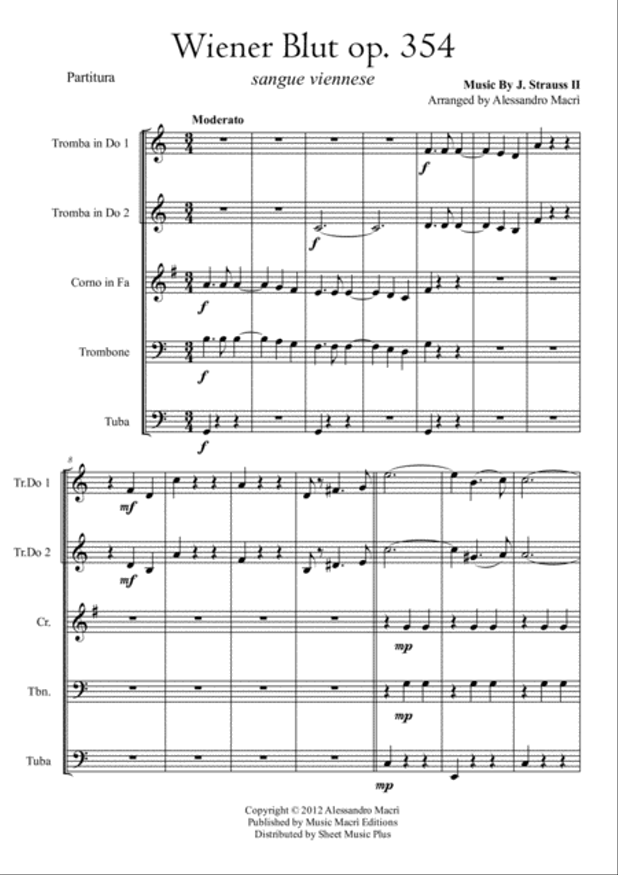 Wiener Blut op. 354 waltz Brass Ensemble scores gallery preview page 2