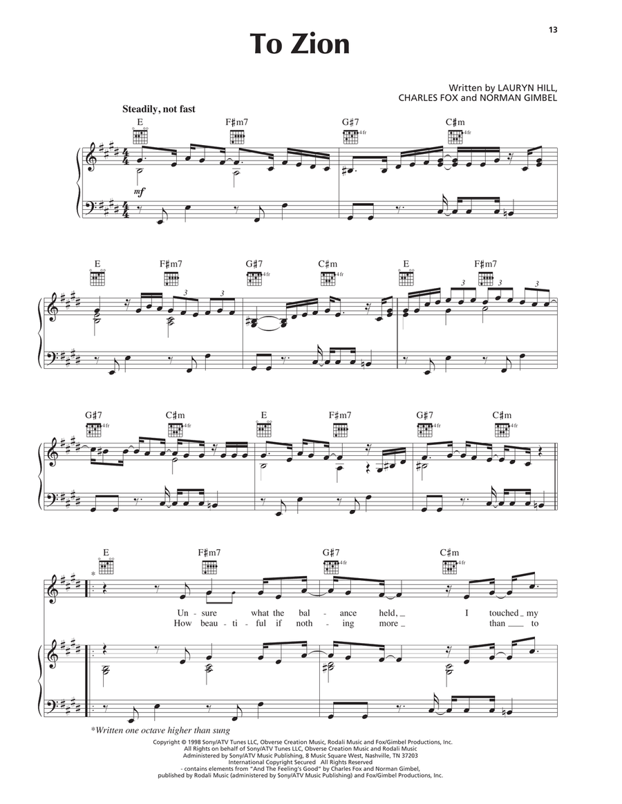 To Zion Piano, Vocal, Guitar scores gallery preview page 1