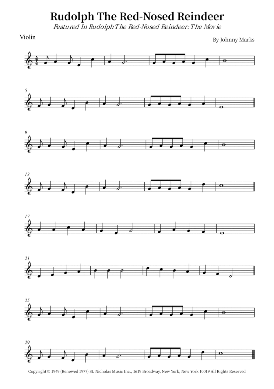 Rudolph The Red-Nosed Reindeer Violin Solo scores gallery preview page 1