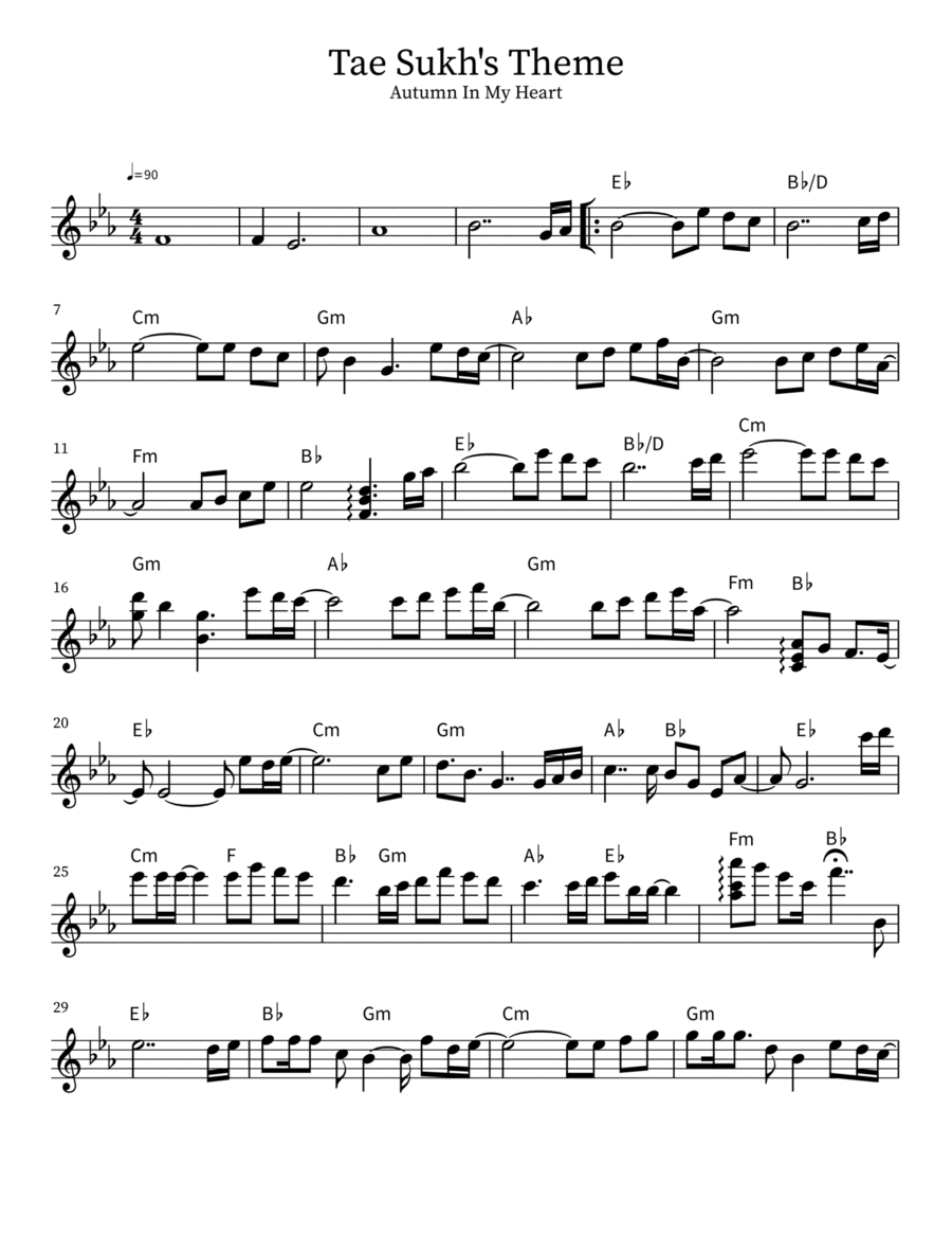 Tae Sukh's Theme : Autumn In My Heart OST Easy Piano scores gallery preview page 1