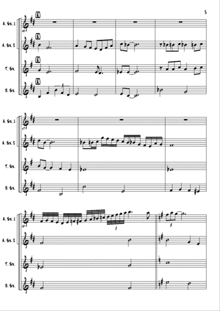 Pathos - an orginal ballad for sax AATB quartet Woodwind Quartet scores gallery preview page 5