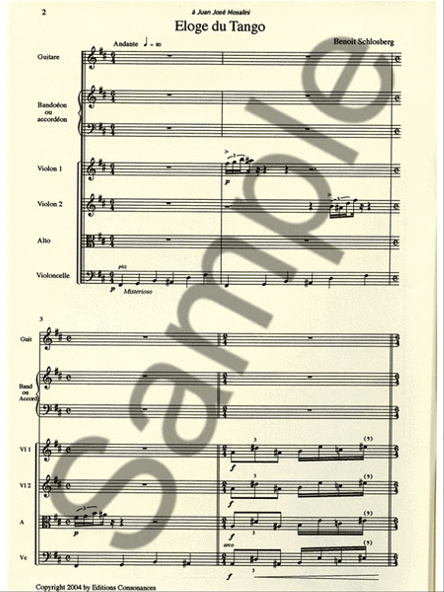 Schlosberg Benoit Eloge Du Tango Guitar & String Quartet Score/parts